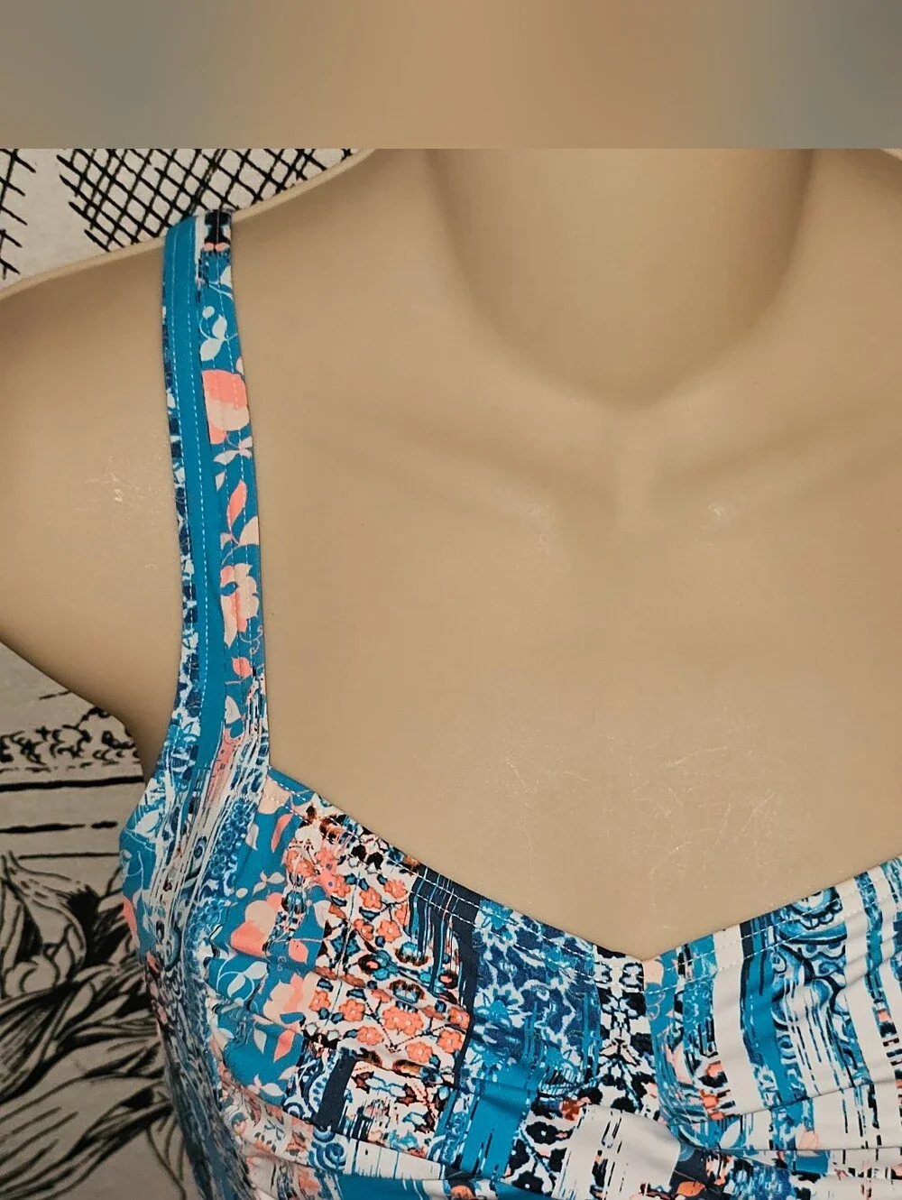 NWT Sunseeker Australia Blue Multi Underwire Tankini Top 34B